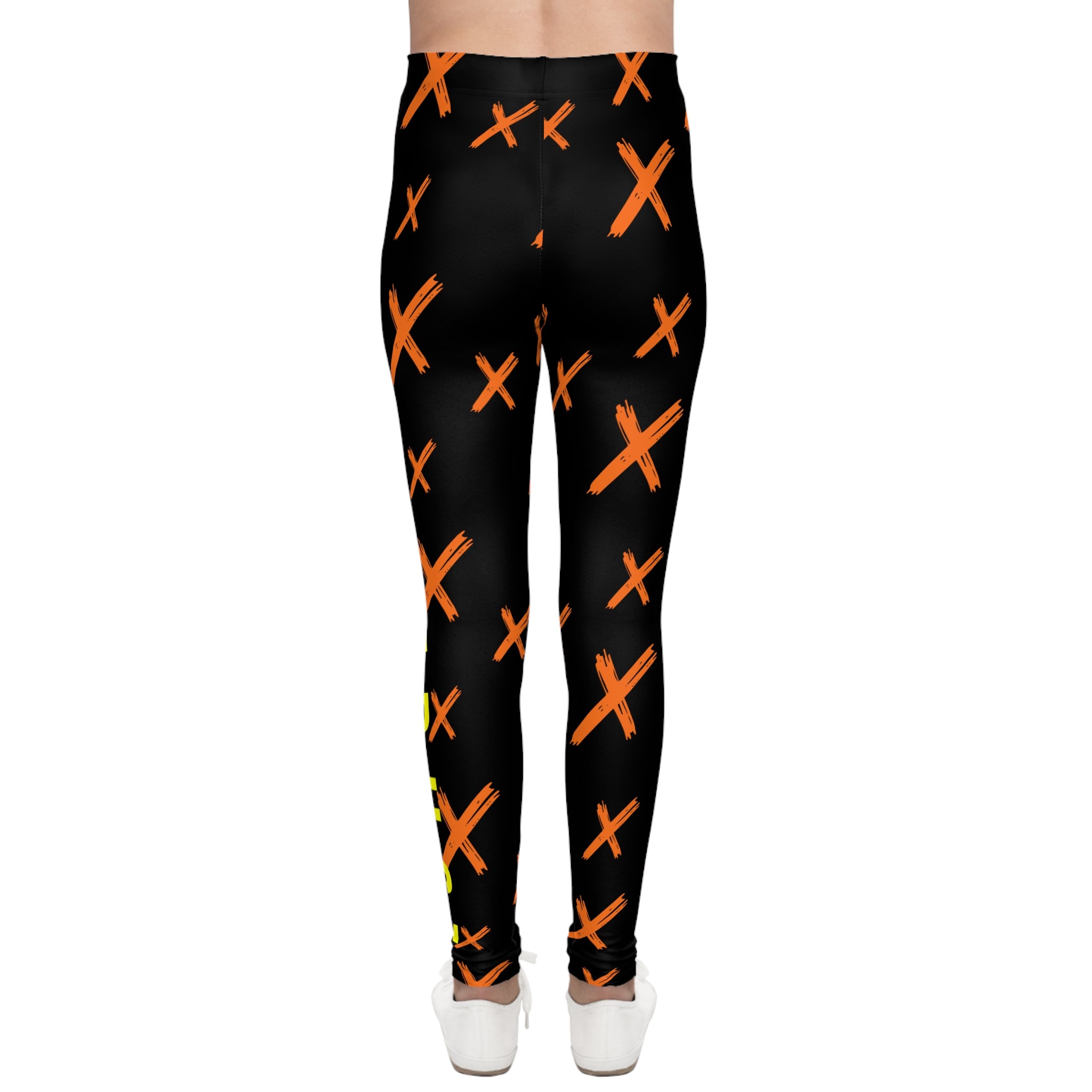 Youth Unisex Sport Compression Leggings- "Trust" Black Orange 'X' Pattern | Nextlevel NIL