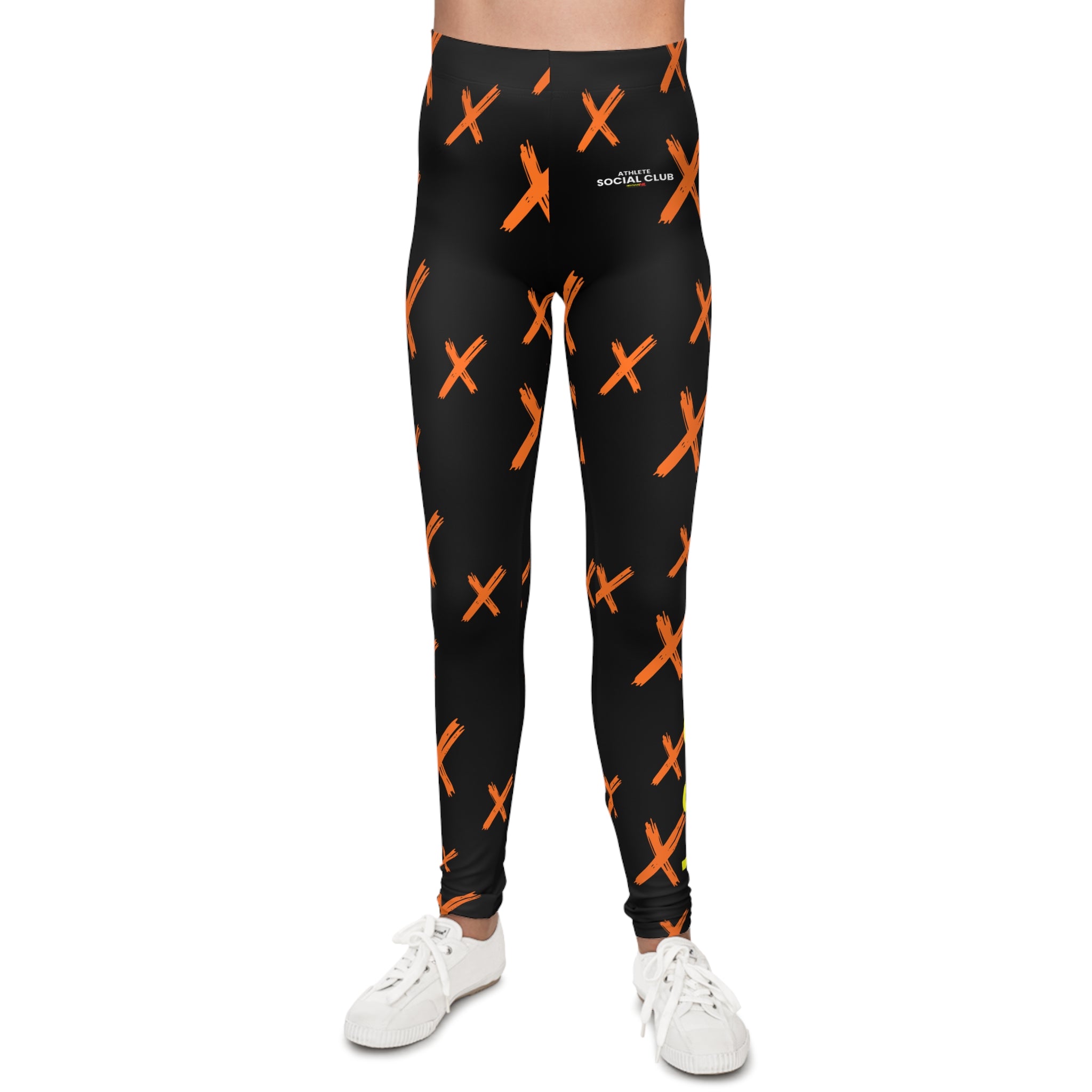 Youth Unisex Sport Compression Leggings- "Trust" Black Orange 'X' Pattern | Nextlevel NIL
