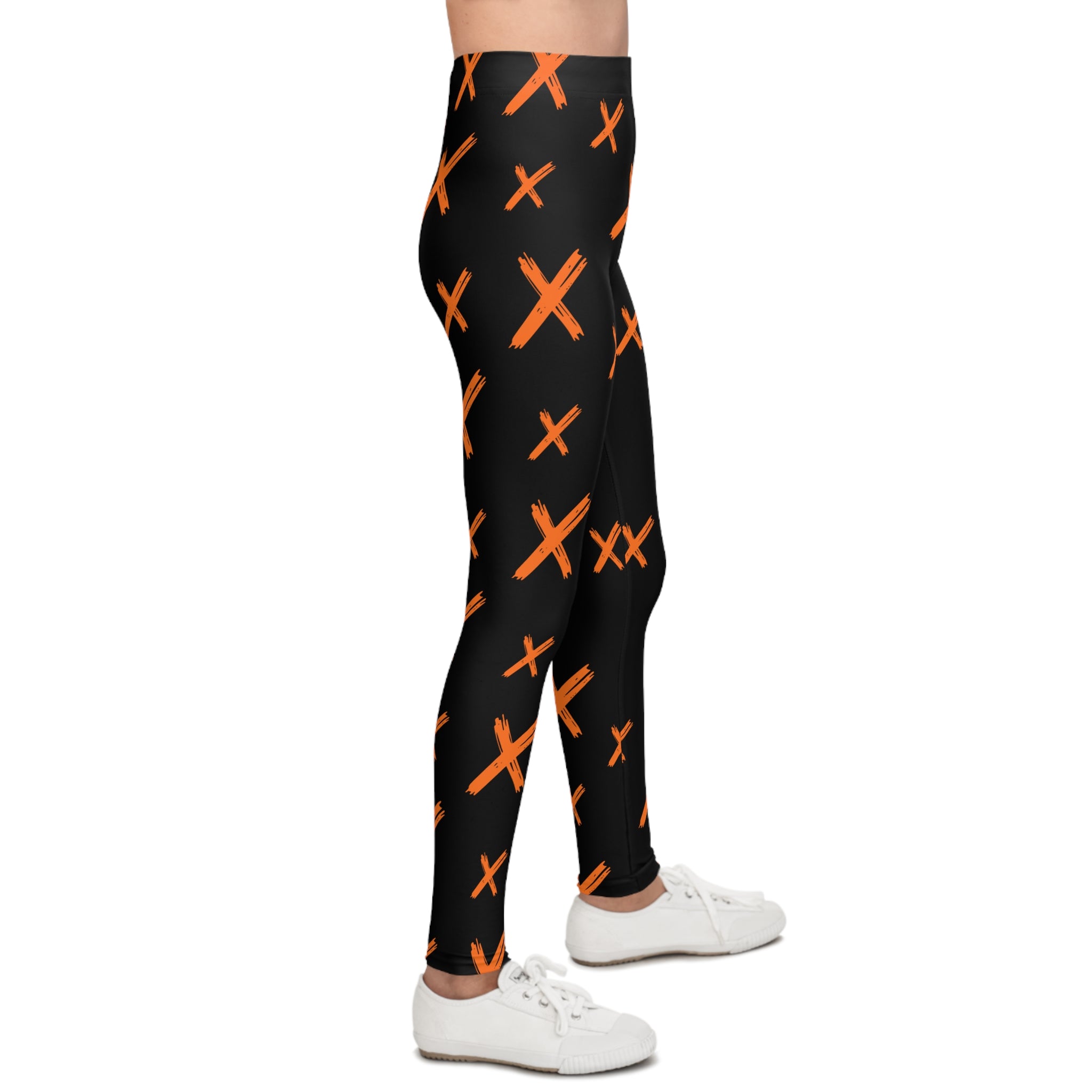 Youth Unisex Sport Compression Leggings- "Trust" Black Orange 'X' Pattern | Nextlevel NIL