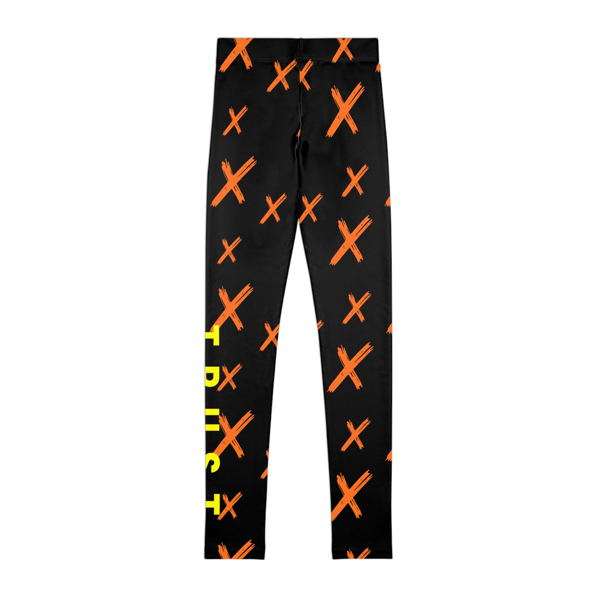 Youth Unisex Sport Compression Leggings- "Trust" Black Orange 'X' Pattern | Nextlevel NIL